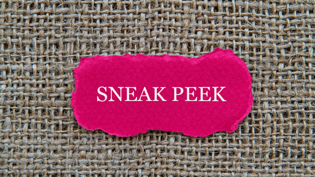 A bright pink, torn piece of paper with the words "sneak peek" in white capital letters, centered on a textured beige burlap background. The contrast between colors highlights social media marketing strategies effectively.