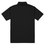 HR EliteStride Polo displayed from the back, featuring a collar and short sleeves on a plain, white background. the fabric appears smooth and the shirt is neatly laid out, highlighting its structured design.