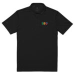a black polo shirt with a logo on it