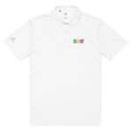 a white polo shirt with a logo on it