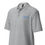 A light gray HR ClassicEdge Polo with a small blue logo that reads "hastyrank" on the left chest. The polo has short sleeves, a collar, two buttons, and is displayed on a plain white background.